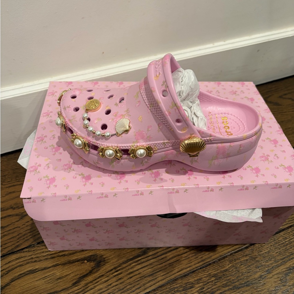 LoveShackFancy Pink Kids Clog with Pearl & Shell Charms